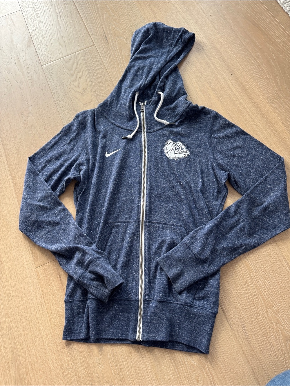 Nike Women's Navy Zip-Up Hoodie with Bulldog Patch Gonzaga University size small